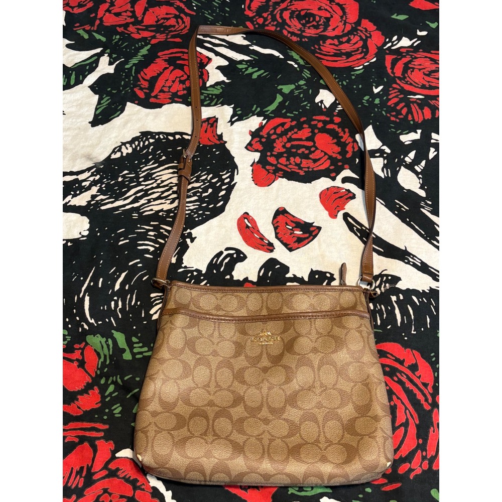 Coach File Crossbody Bag Signature Canvas Brown Khaki F29210 flawed